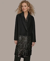 Donna Karan New York Women's Notched Collar Foil-At-Bottom Long Coat