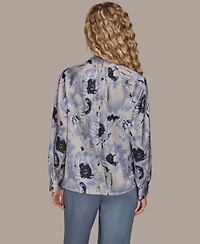 Donna Karan New York Women's Printed Mock Neck Top