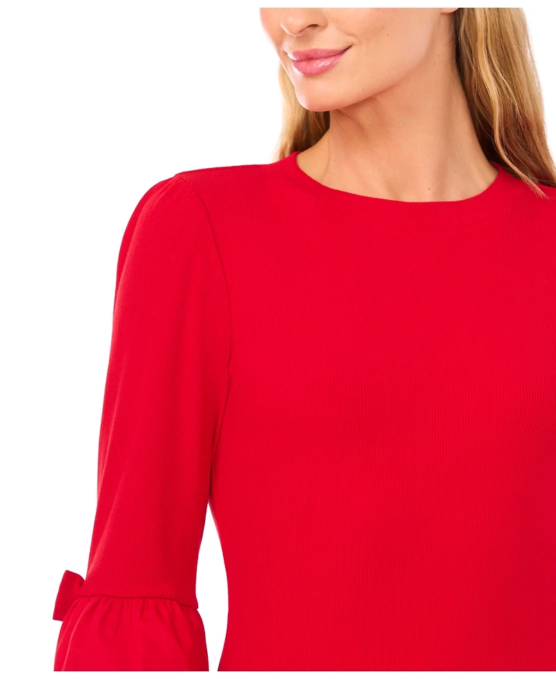 CeCe Women's Mix Media Rib Knit Balloon Long Sleeve Blouse