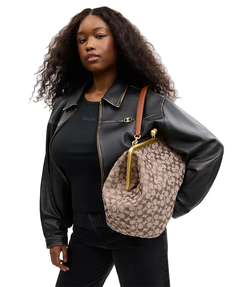 Coach Crystal Signature Jacquard Medium Frame Bag