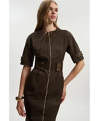 Karen Millen Women's Cotton Pu Utility Midi Dress