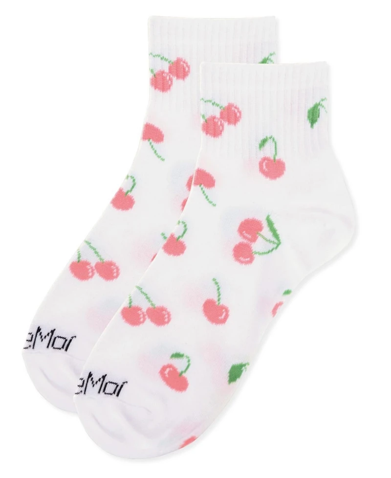 MeMoi Women's Multi Cherries Athletic Quarter Socks