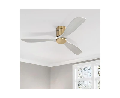 52-inch Modern Golden Sliver 3 Solid Wood Blade Ceiling Fan with 6-speed Remote Control and Forward Reverse Rotation Function for Indoor