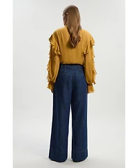 Karen Millen Women's Denim Wide Legged Pants