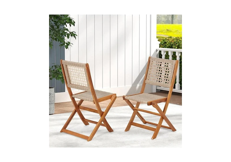 Aecojoy Outdoor Folding Chairs Set of 2, Wooden Patio Dining Chairs with High Back