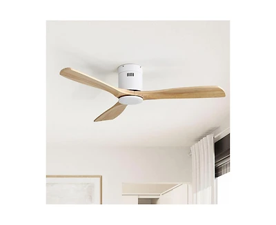 52-inch Modern White 3 Solid Wood Blade Ceiling Fan with 6-speed Remote Control and Forward Reverse Rotation Function for Indoor