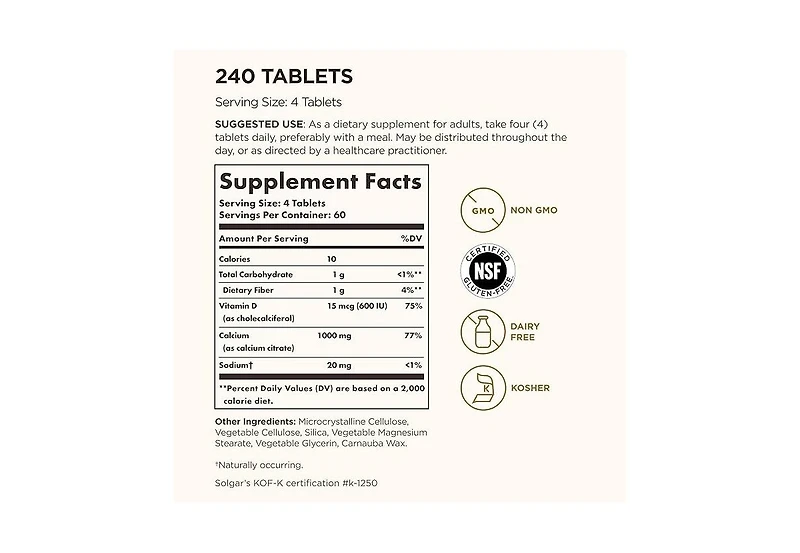 Solgar Calcium Citrate with Vitamin D3 Tablets ,240 Tabs