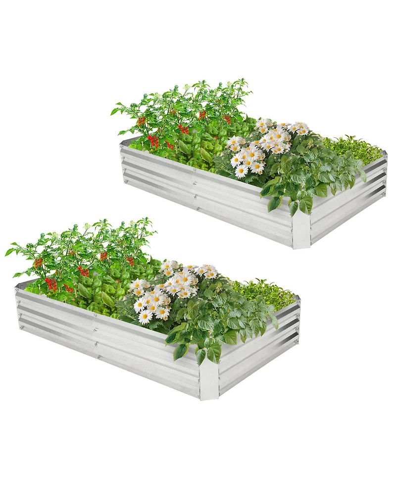 Gymax 2PCS Galvanized Raised Garden Bed Elevated Rectangle Plant Box 6 x 3 x 1FT
