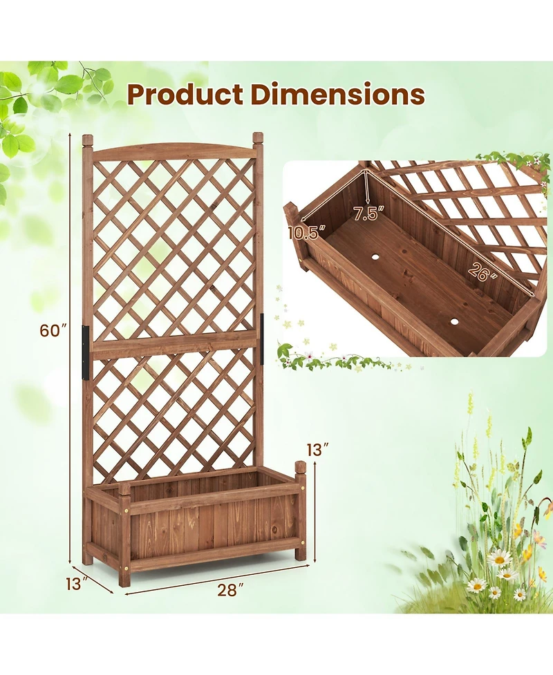 Gymax 60'' Tall Raised Garden Bed w/ Diamond Lattice Trellis Drainage Holes Outdoor