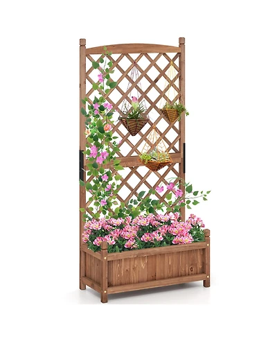 Gymax 60'' Tall Raised Garden Bed w/ Diamond Lattice Trellis Drainage Holes Outdoor