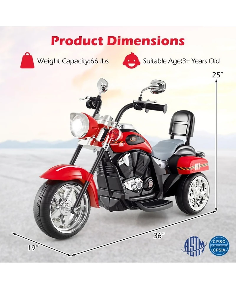 6V Powered Toddler 3-Wheel Motorbike Ride On Toy with Horn and Headlight