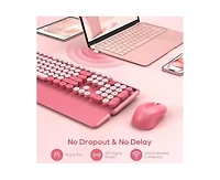 risokeys Wireless Keyboard and Mouse Combo - Round Keycaps, 2.4GHz Full-Size Keyboard with Detachable Wrist Rest, Sleep Mode Tilt, Pc