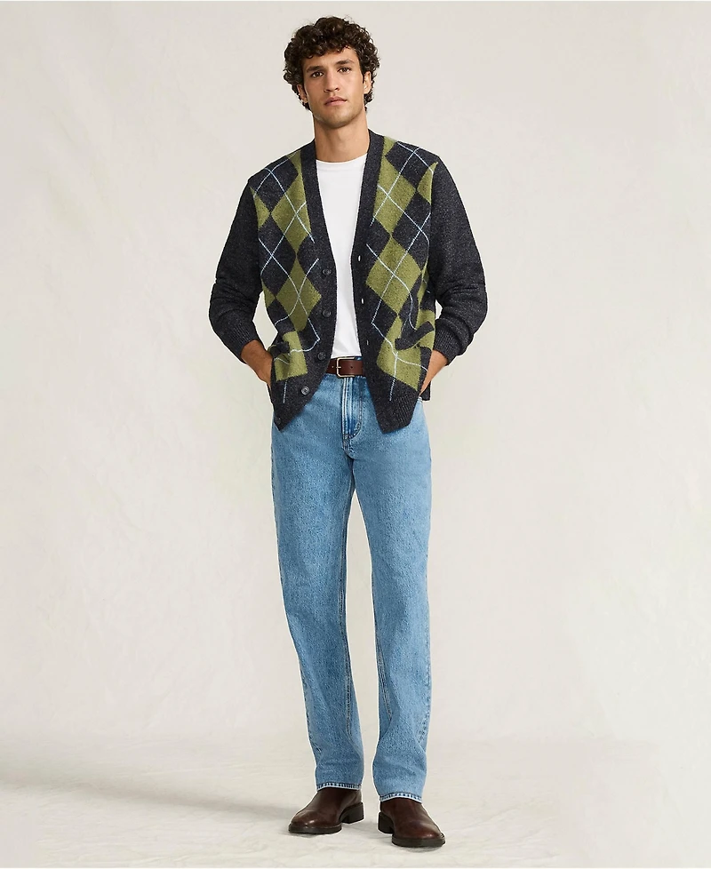 Lands' End Men's Long Sleeve Fuzzy Argyle Cardigan Sweater