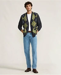 Lands' End Men's Long Sleeve Fuzzy Argyle Cardigan Sweater