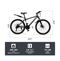 Artudatech Unisex 26" Spoke Wheel 24 Speed Mountain Bike Mtb with Disc Brake