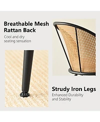 Maison Boucle 5 Pc Dining Set, 39.4" Round Table with Starburst Base & 4 Faux Rattan Cushioned Chairs