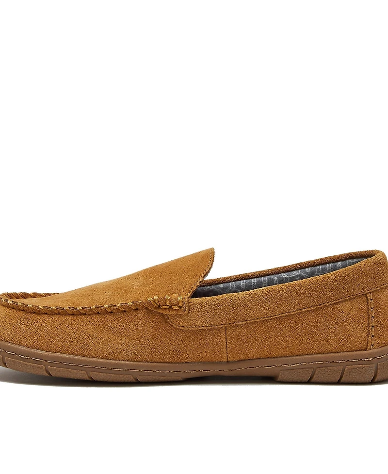 Lands' End Men's Flannel Lined Suede Slip On Moccasin Slippers