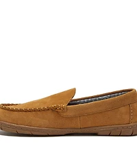 Lands' End Men's Flannel Lined Suede Slip On Moccasin Slippers