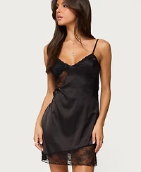 Edikted Womens Asymmetric Lacey Satin Effect Mini Dress