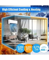 Gymax 9000 Mini Btu Split Air Conditioner & Heater Wall Mount Ac Unit w/ Remote Control