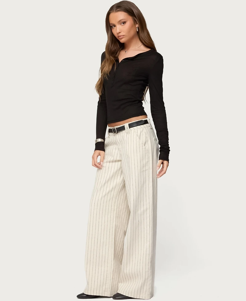 Edikted Women's Nettie Ribbed Henley Top