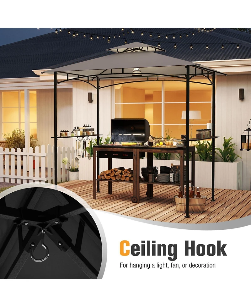 Gymax 8' x 5' Grill Gazebo Outdoor Double-Tiered Grill Canopy w/ 2 Shelves & 6 Hooks