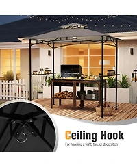 Gymax 8' x 5' Grill Gazebo Outdoor Double-Tiered Grill Canopy w/ 2 Shelves & 6 Hooks