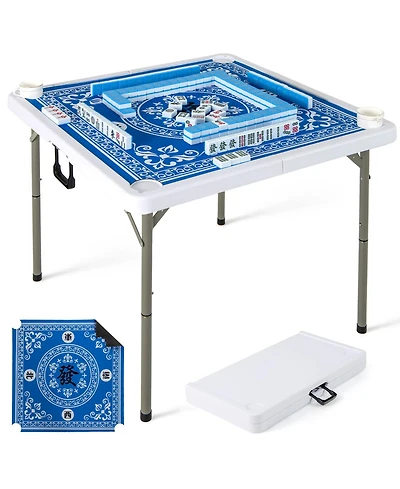 Sugift 35 Inch 4 Player Game Card Folding Mahjong Table with Cup Holders