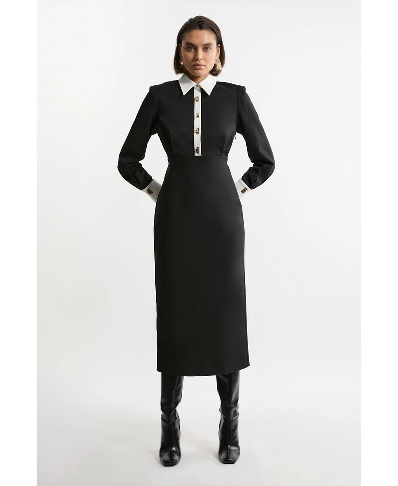 Karen Millen Women's Techno Cotton Shirt Maxi Dress