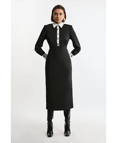 Karen Millen Women's Techno Cotton Shirt Maxi Dress