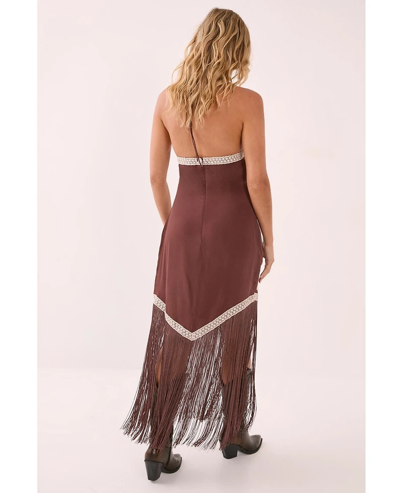 Nasty Gal Women's Halter Neck Tassel Mini Dress