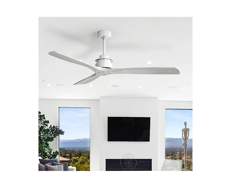 60-inch Modern Sliver 3-Blade Solid Wood Ceiling Fan Without Light With 6-Speed Remote Control and Forward Reverse Function For Indoor