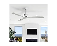 60-inch Modern Sliver 3-Blade Solid Wood Ceiling Fan Without Light With 6-Speed Remote Control and Forward Reverse Function For Indoor