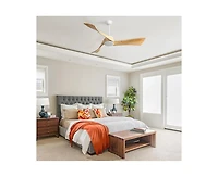 52-inch Modern White 3 Solid Wood Blade Ceiling Fan with Six Speed Remote Control and Forward Reverse Function for Bedrooms Living Rooms and Kitchens