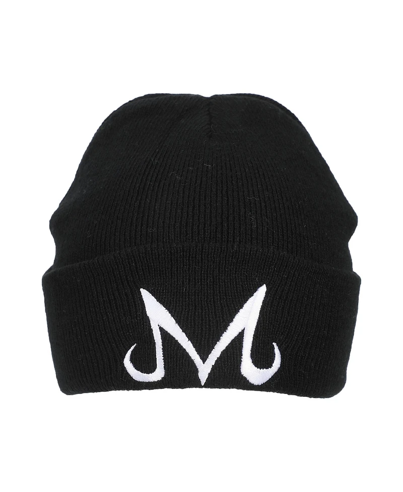 Dragon Ball Z Men's Majin Symbol Embroidery On Black Ribbed Acrylic Knit Cuff Beanie