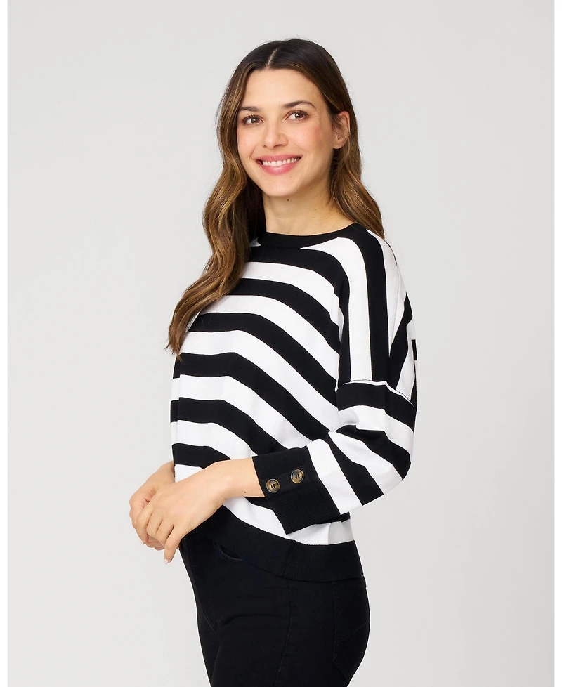 Cable & Gauge Women's Stripe Drop Shoulder Sweater