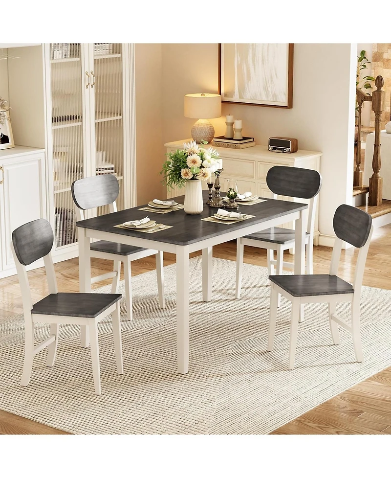 Tribesigns 5-Piece Solid Wood Dining Table Set for 4, Rectangle Farmhouse Wooden Kitchen Dinner Table with 4 Chairs