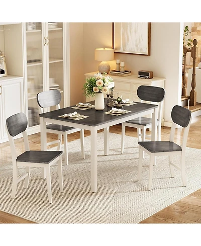Tribesigns 5-Piece Solid Wood Dining Table Set for 4, Rectangle Farmhouse Wooden Kitchen Dinner Table with 4 Chairs