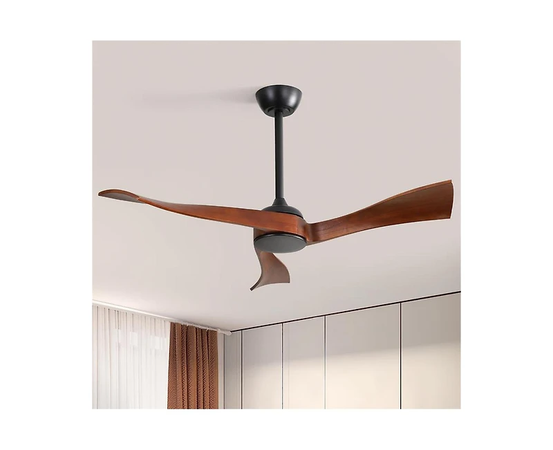 52-inch Modern 3 Solid Wood Blade Ceiling Fan with Six Speed Remote Control and Forward Reverse Function for Bedrooms Living Rooms and Kitchens