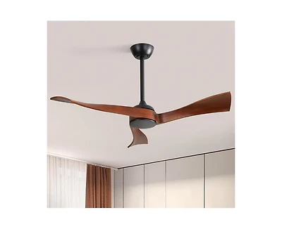 52-inch Modern 3 Solid Wood Blade Ceiling Fan with Six Speed Remote Control and Forward Reverse Function for Bedrooms Living Rooms and Kitchens