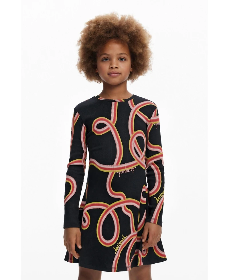 Desigual Girls's Long sleeve skater dress with streamers