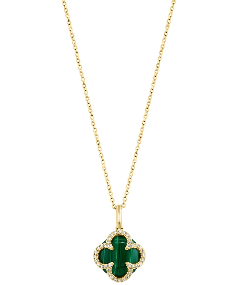 Effy Collection Diamond (1/8 ct. t.w.), Malachite Pendant Necklace in 14K Yellow Gold