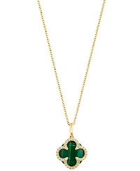 Effy Collection Diamond (1/8 ct. t.w.), Malachite Pendant Necklace in 14K Yellow Gold