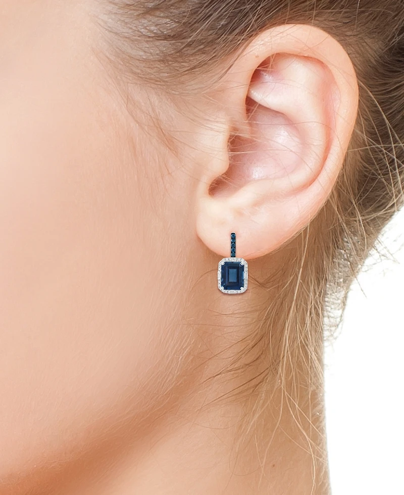 Effy Collection White and Blue Diamond (1/2 ct. t.w.), London Blue Topaz (3-3/4 ct. t.w.) Earrings in 14K White Gold