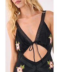 Nasty Gal Women's Embroidered Lace Trim Cut Out Maxi Dress