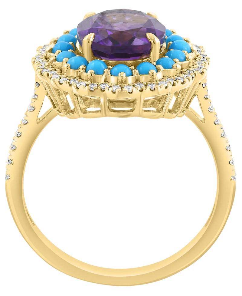 Effy Collection Diamond (1/3 ct. t.w.), Amethyst (2-1/2 ct .t.w.), and Turquoise Ring in 14K Yellow Gold