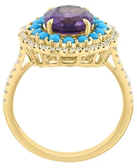 Effy Collection Diamond (1/3 ct. t.w.), Amethyst (2-1/2 ct .t.w.), and Turquoise Ring in 14K Yellow Gold