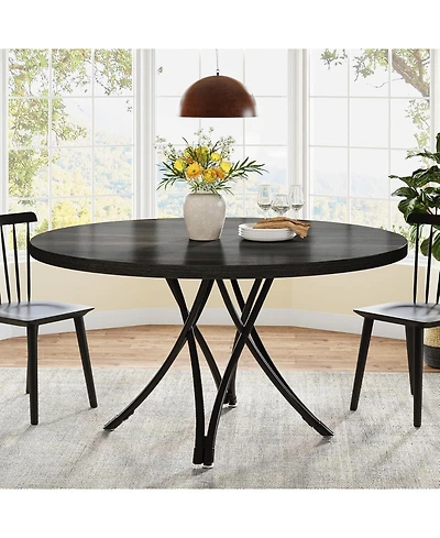 Tribesigns Black Dining Table for 4, 47-Inch Round Kitchen Table, Modern Wood Dining Room Table with Sturdy Cross Metal Legs for Kitchen Living Room
