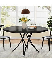 Tribesigns Black Dining Table for 4, 47-Inch Round Kitchen Table, Modern Wood Dining Room Table with Sturdy Cross Metal Legs for Kitchen Living Room
