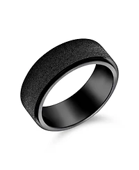 Bling Jewelry Wide Polished Beveled Edge Brushed Sparkle Sand Blast Titanium Black Band Comfort Fit 8MM
